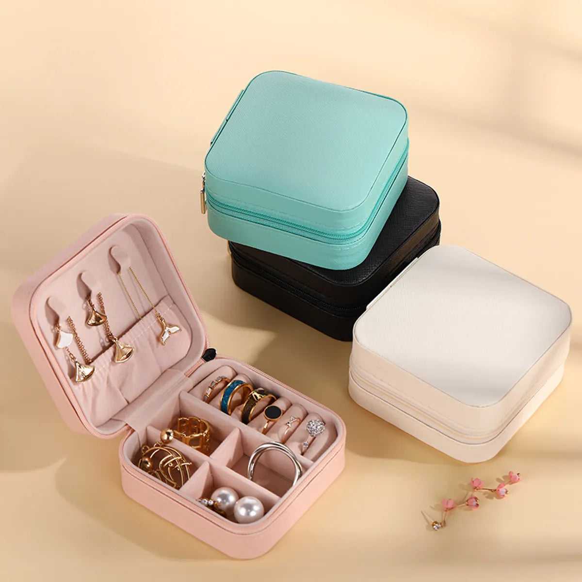 Simple Style Solid Color Pu Leather Jewelry Boxes 1 Piece