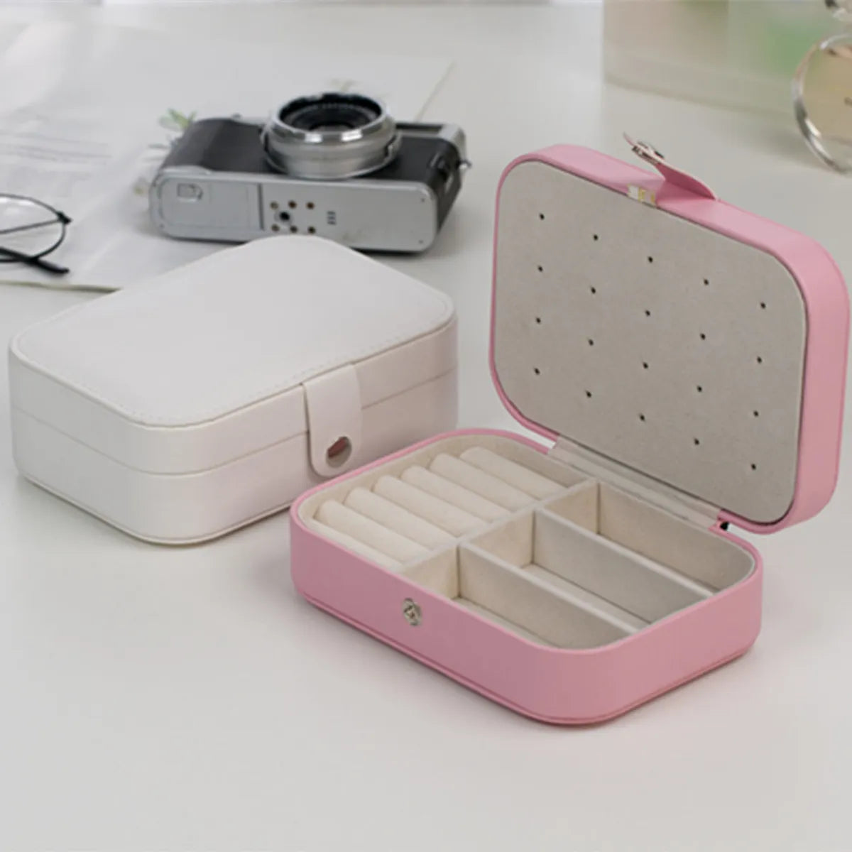 Simple Style Solid Color Pu Leather Jewelry Boxes