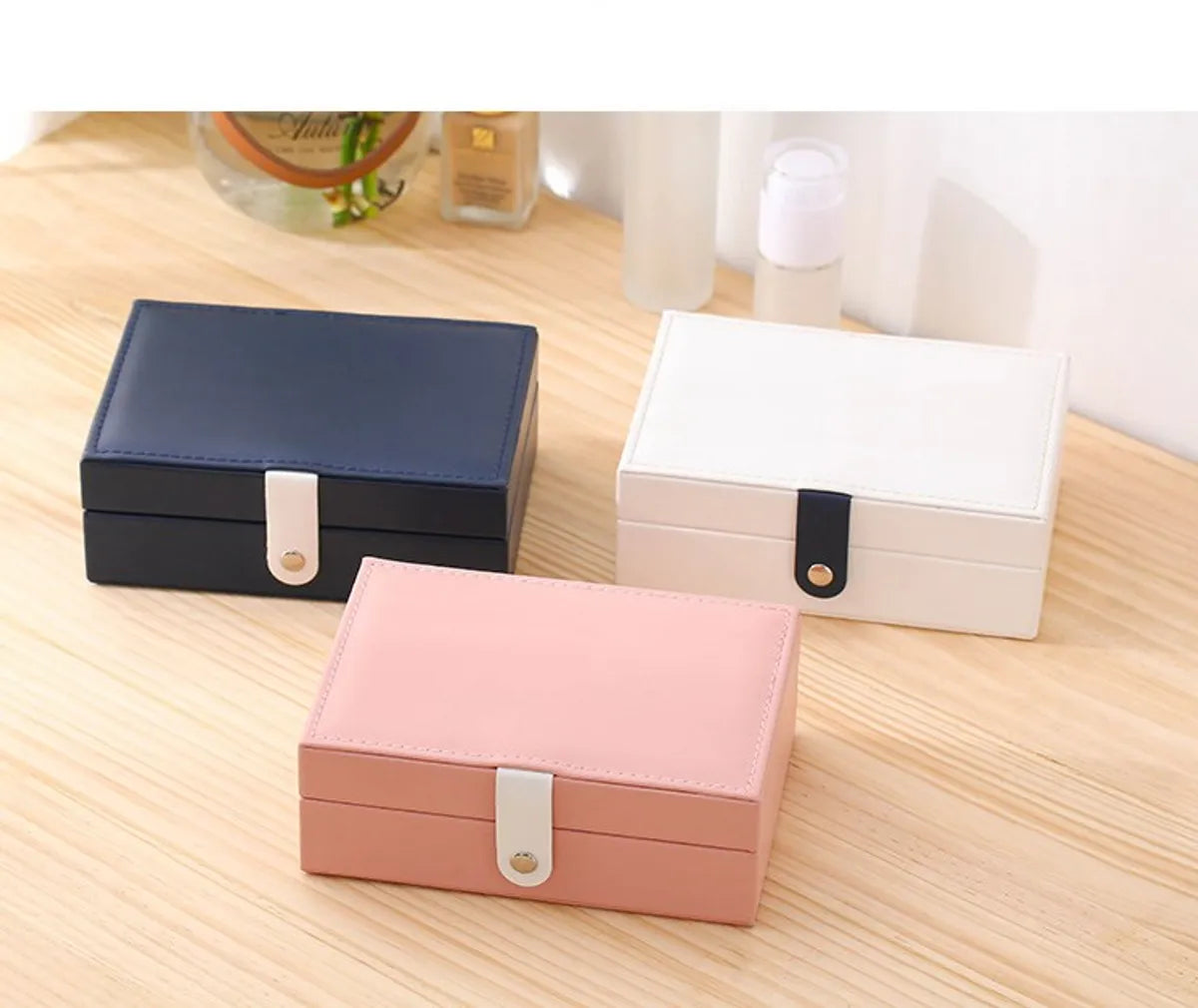 Simple Style Solid Color Pu Leather Jewelry Boxes