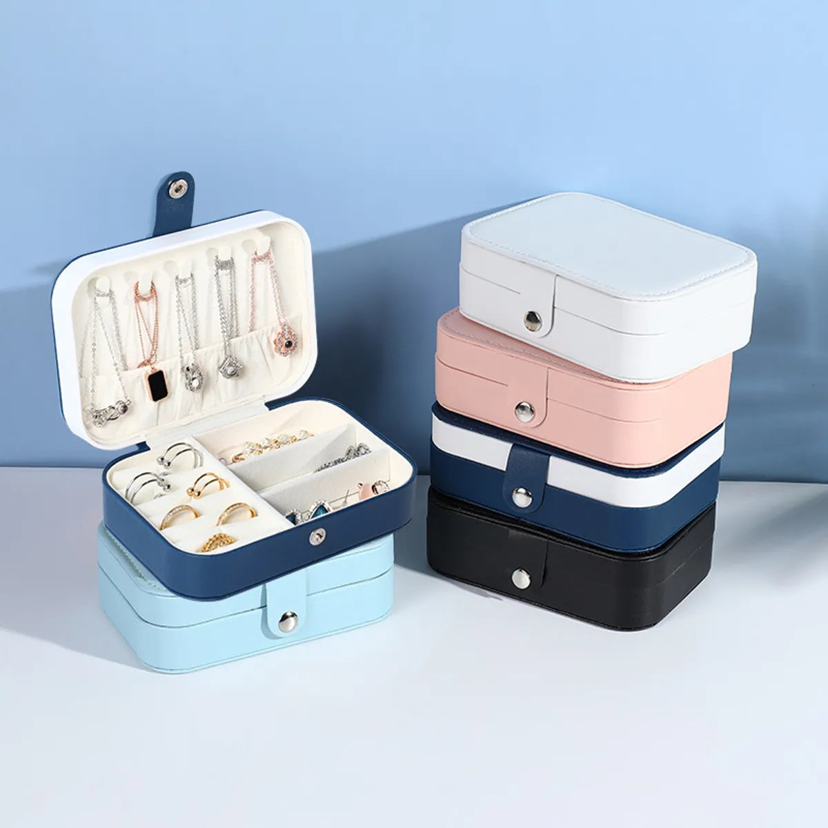 Simple Style Solid Color Pu Leather Jewelry Boxes