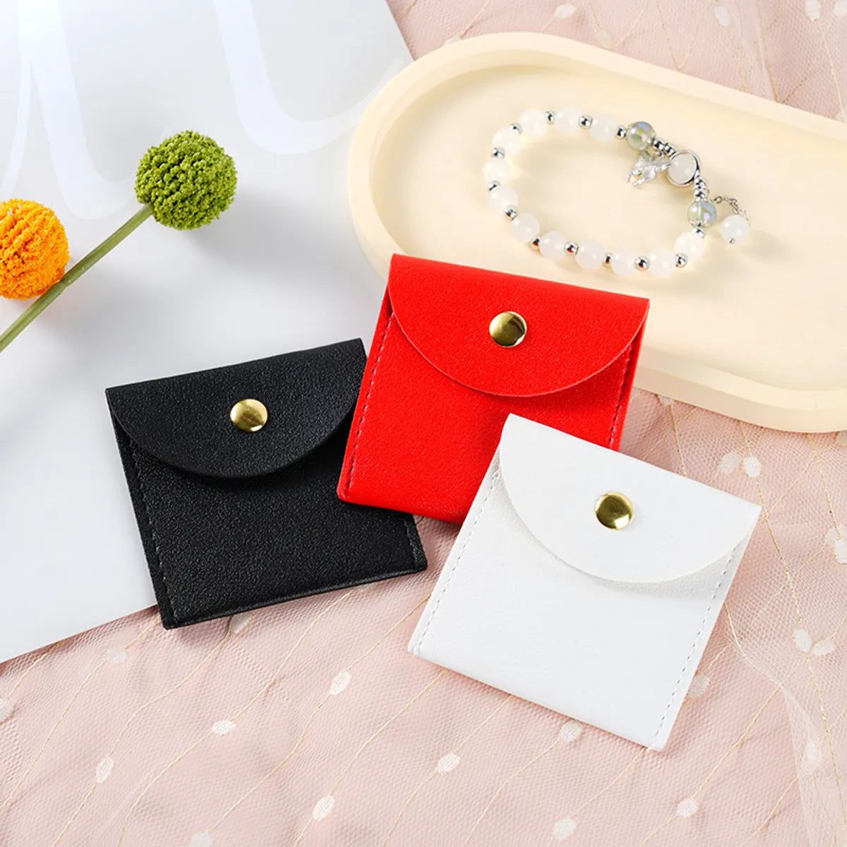 Simple Style Solid Color Pu Leather Jewelry Packaging Bags