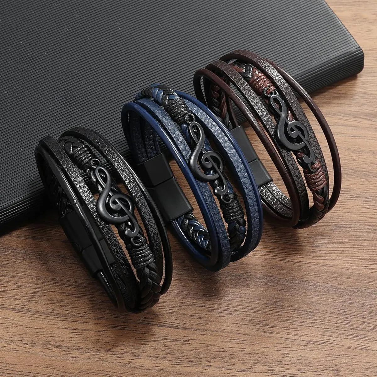 Simple Style Solid Color Pu Leather Men'S Bangle