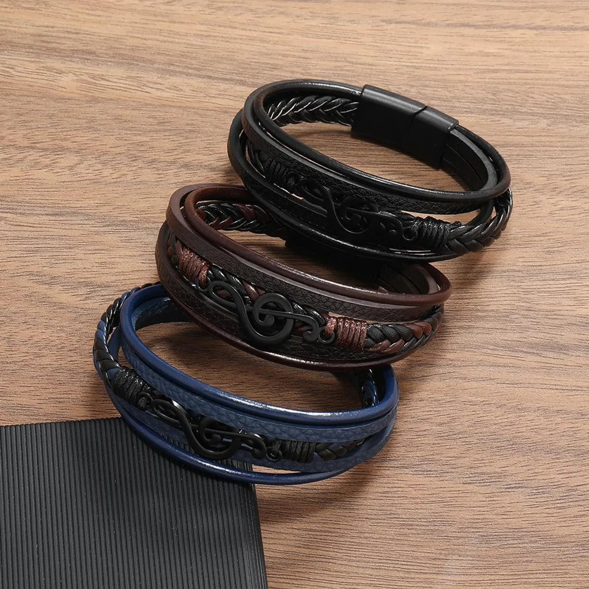 Simple Style Solid Color Pu Leather Men'S Bangle