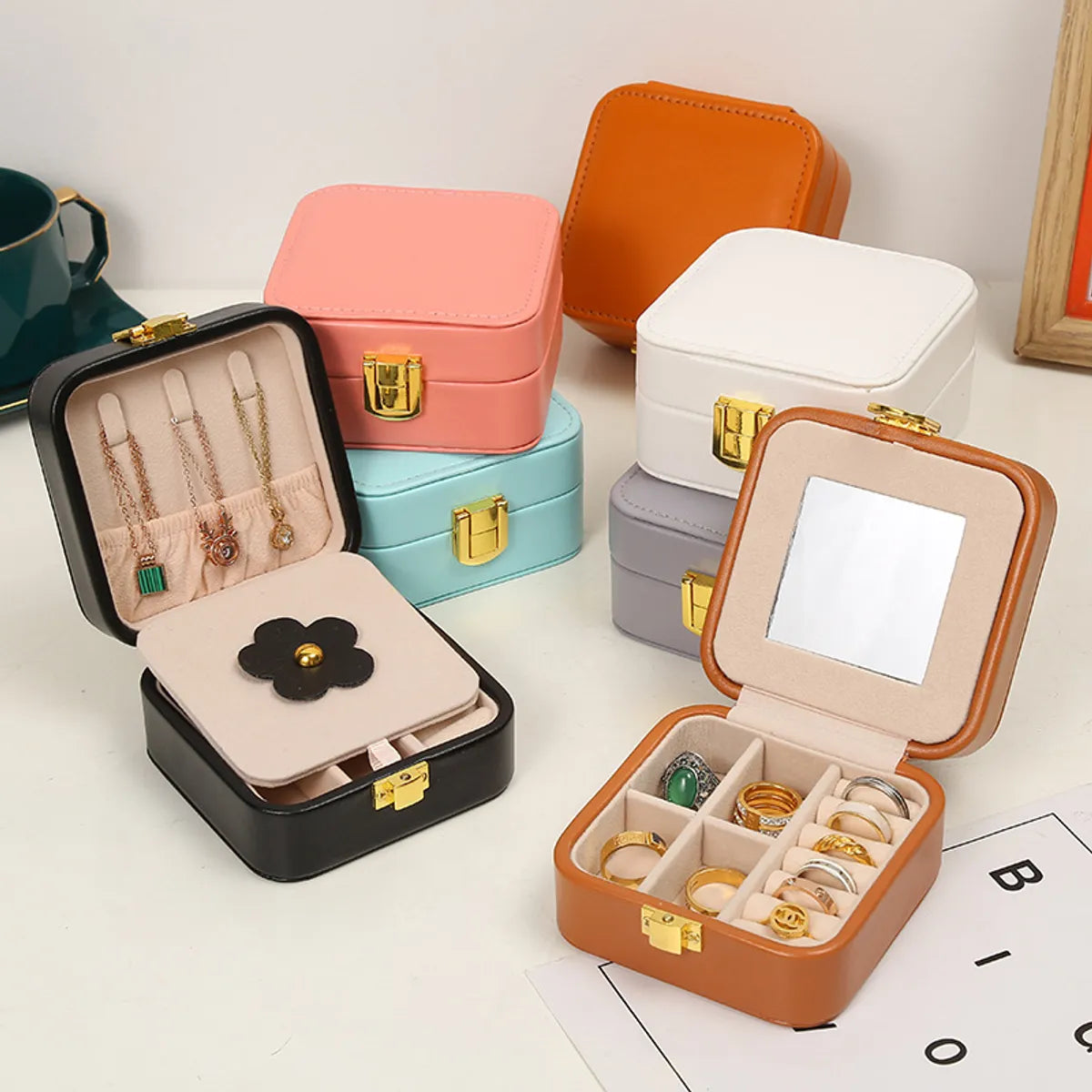 Simple Style Solid Color Pu Leather Jewelry Boxes