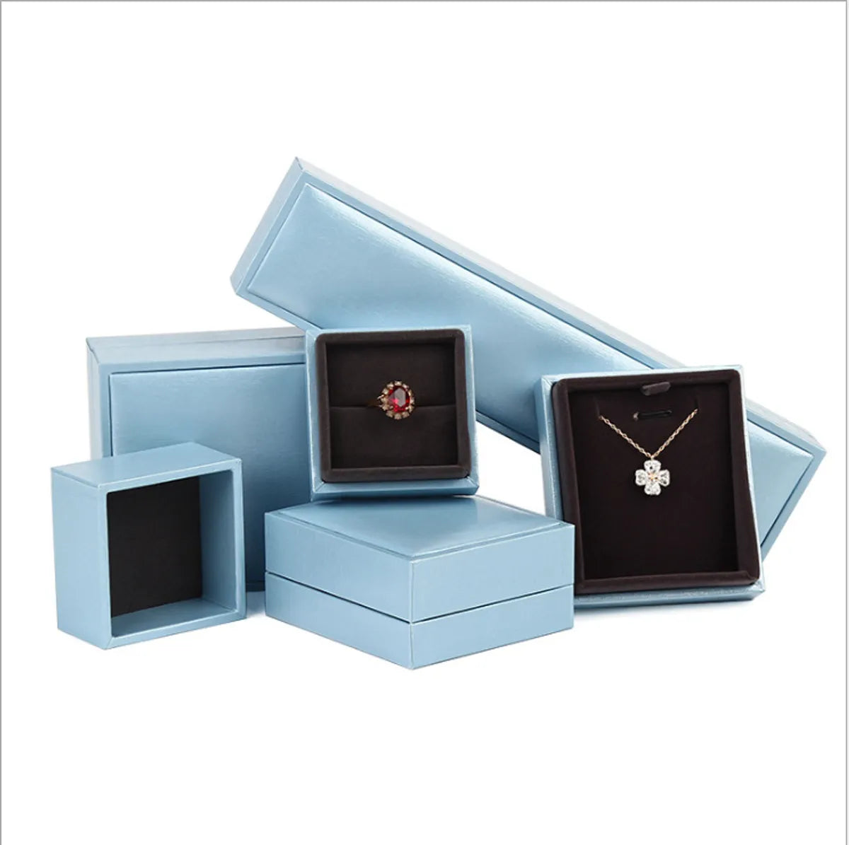 Simple Style Solid Color Pu Leather Satin Jewelry Boxes