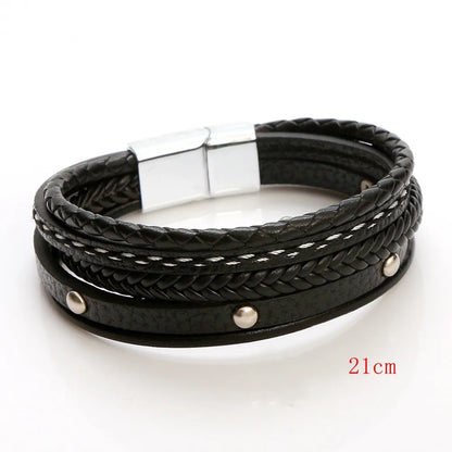 Simple Style Solid Color Pu Leather Titanium Steel Men'S Bangle