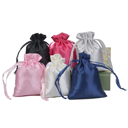 Simple Style Solid Color Satin Drawstring Jewelry Packaging Bags