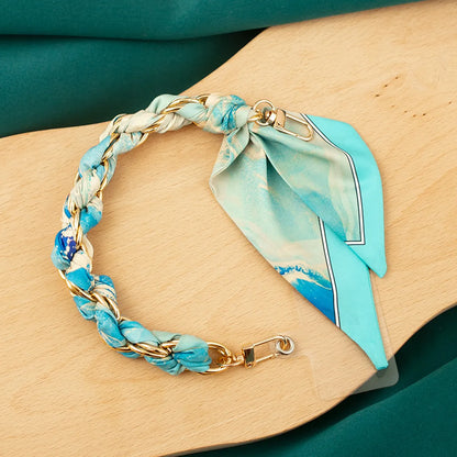 Simple Style Solid Color Silk Scarf Metal Mobile Phone Chain