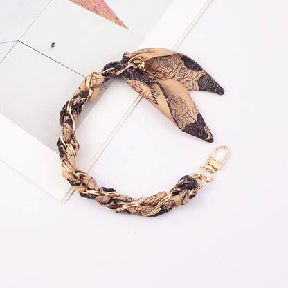 Simple Style Solid Color Silk Scarf Metal Mobile Phone Chain