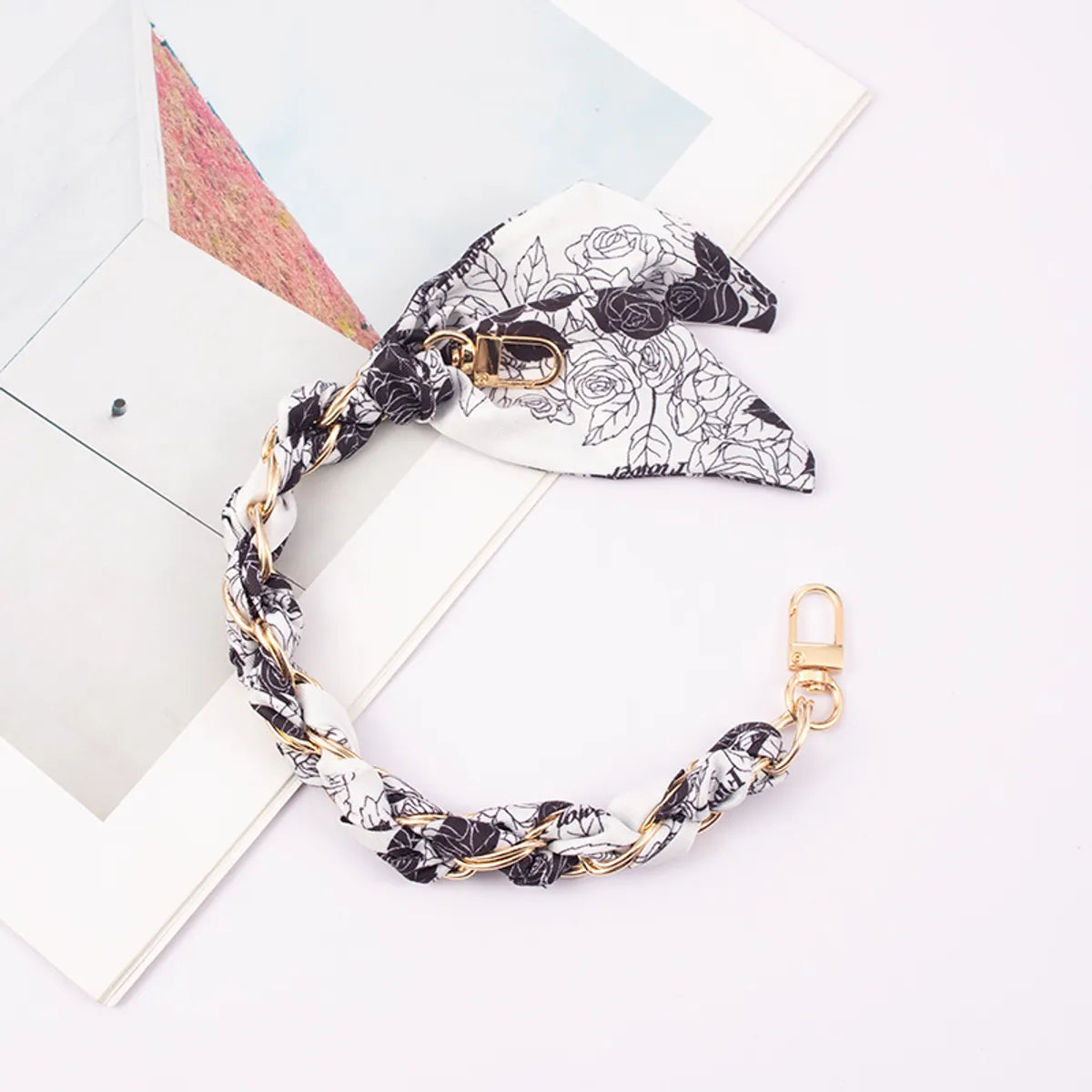 Simple Style Solid Color Silk Scarf Metal Mobile Phone Chain