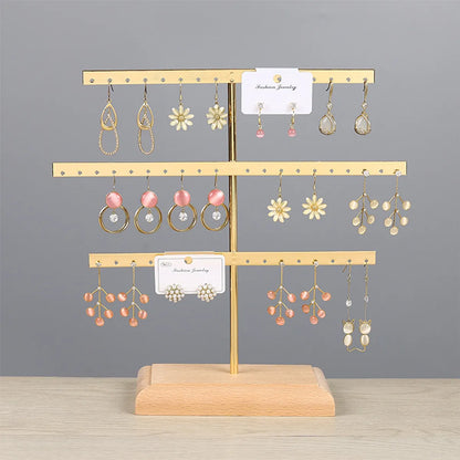 Simple Style Solid Color Solid Wood Iron Jewelry Rack