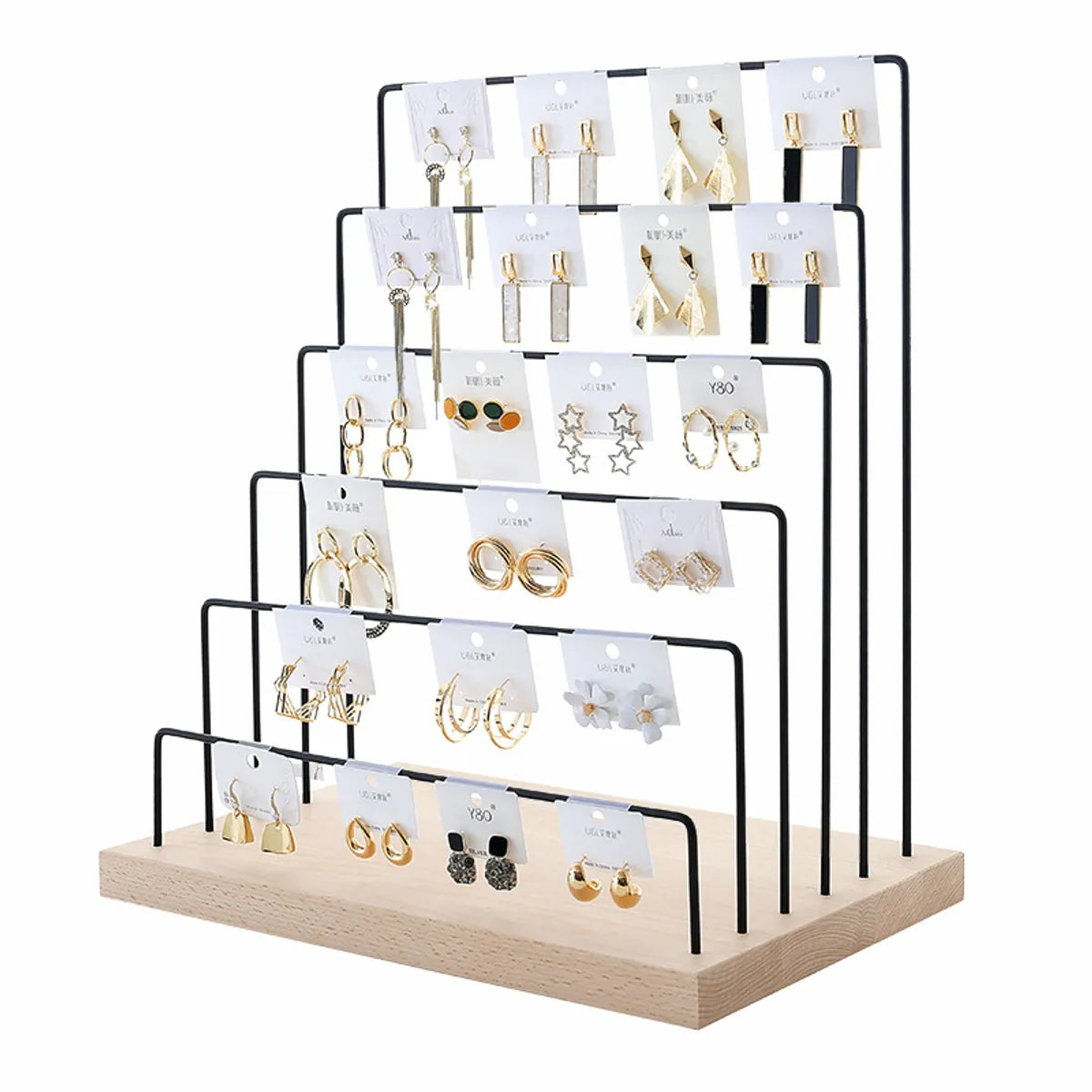 Simple Style Solid Color Solid Wood Iron Jewelry Rack