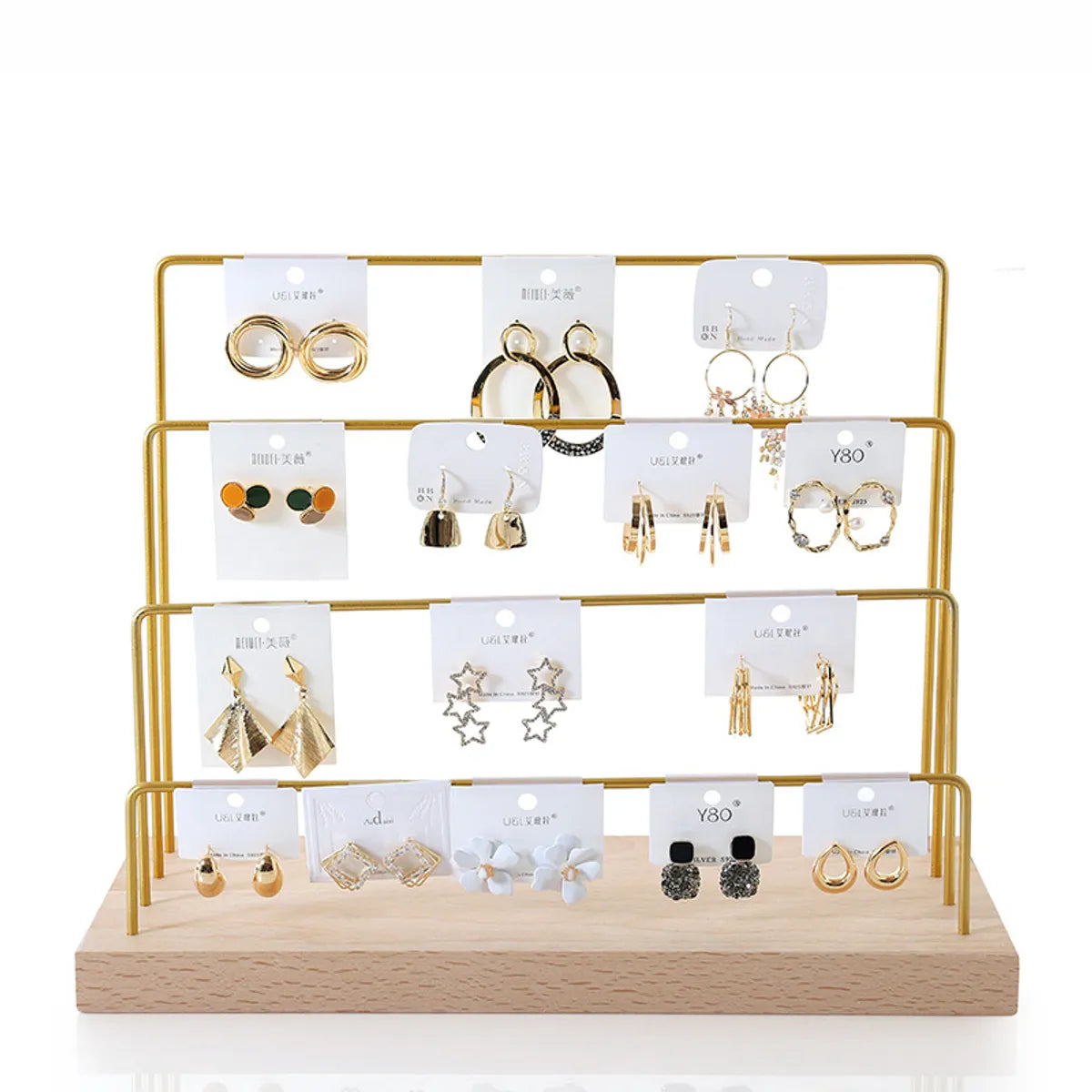 Simple Style Solid Color Solid Wood Iron Jewelry Rack