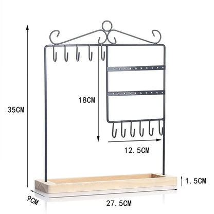 Simple Style Solid Color Solid Wood Iron Jewelry Rack