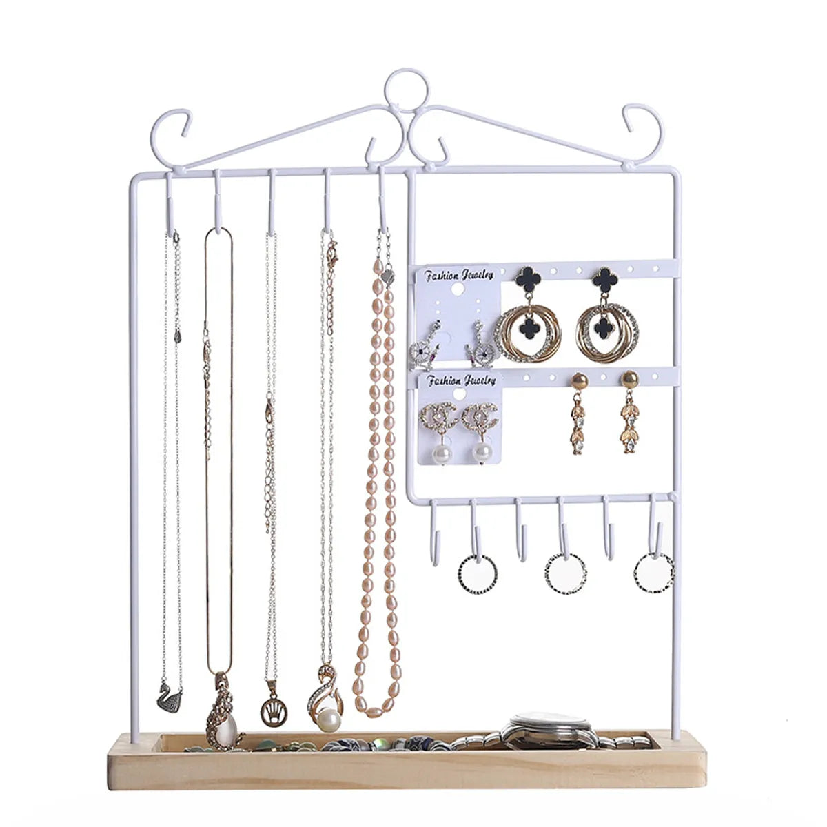 Simple Style Solid Color Solid Wood Iron Jewelry Rack