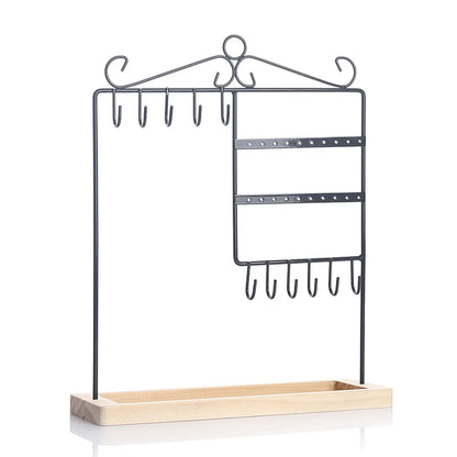 Simple Style Solid Color Solid Wood Iron Jewelry Rack