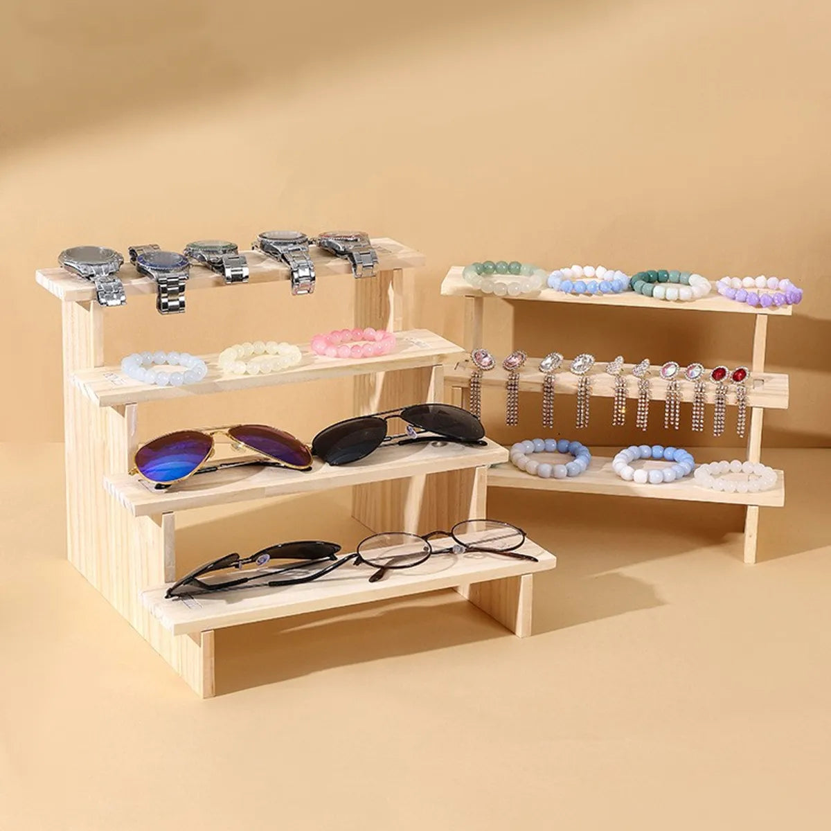 Simple Style Solid Color Solid Wood Jewelry Rack