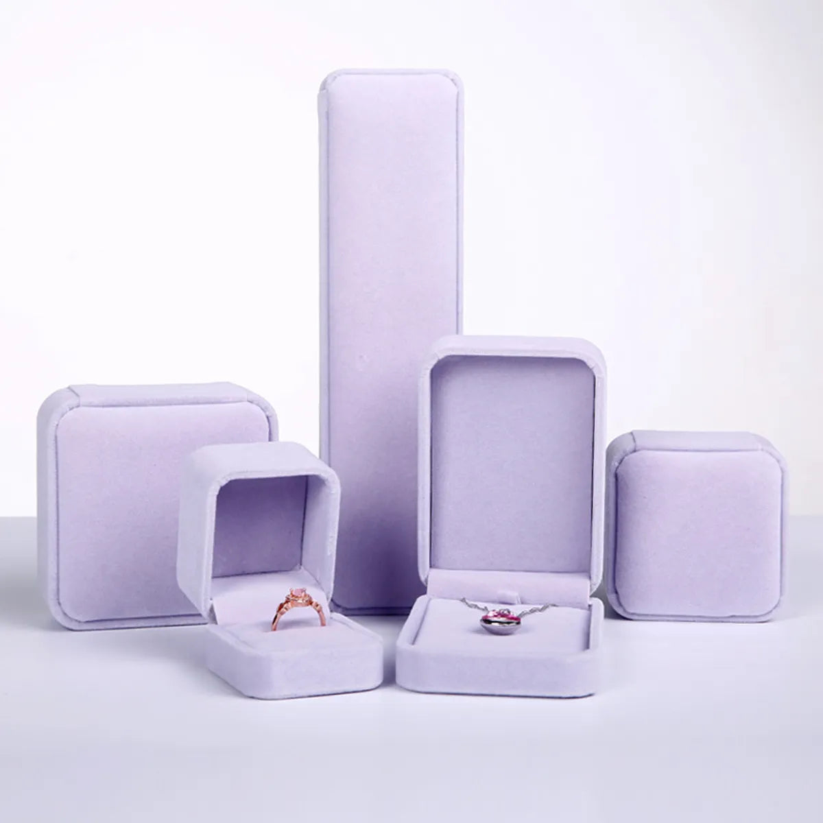 Simple Style Solid Color Sponge Flannel Jewelry Boxes