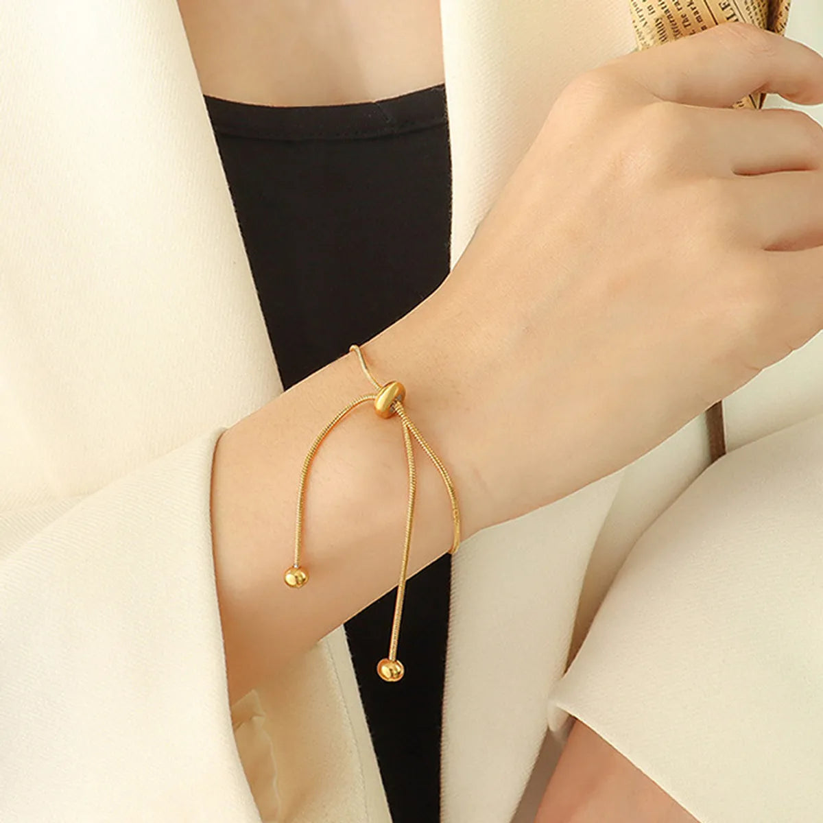 Simple Style Solid Color Stainless Steel 14k Gold Plated Bracelets In Bulk