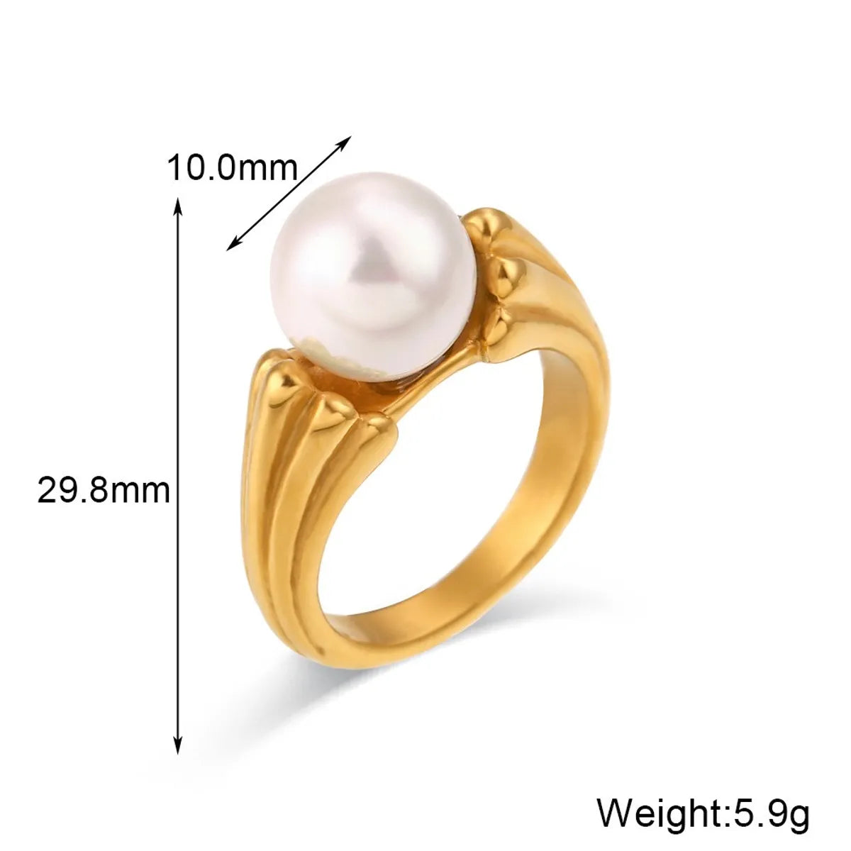 Wholesale Jewelry Simple Style Solid Color 304 Stainless Steel Pearl Zircon 18K Gold Plated Plating Inlay Rings