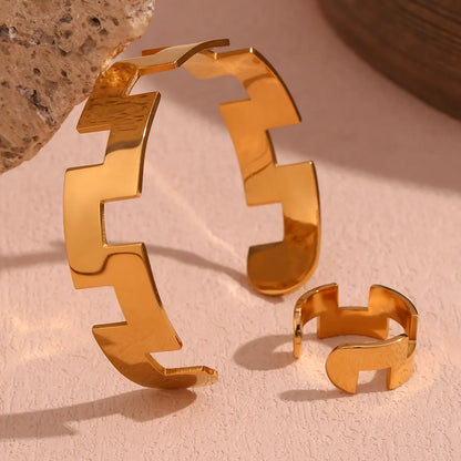 Simple Style Solid Color Stainless Steel 18k Gold Plated Rings Bracelets