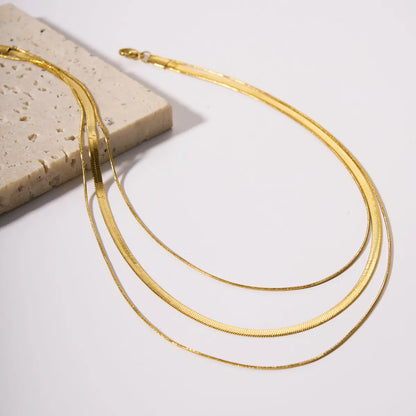 Simple Style Solid Color Stainless Steel Plating 18k Gold Plated Three Layer Necklace