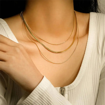 Simple Style Solid Color Stainless Steel Plating 18k Gold Plated Three Layer Necklace