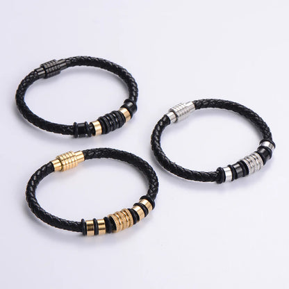 Simple Style Solid Color Stainless Steel Beaded Plating 24k Gold Plated Bracelets