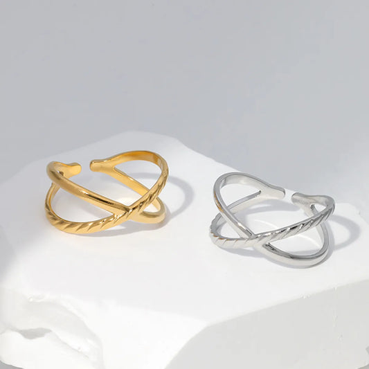 Simple Style Solid Color Stainless Steel Criss Cross Open Ring