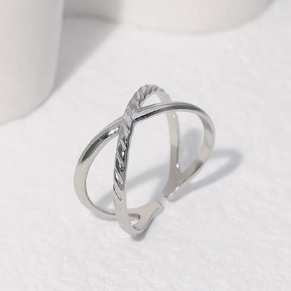 Simple Style Solid Color Stainless Steel Criss Cross Open Ring