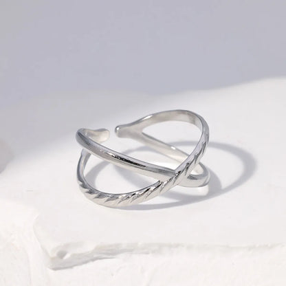 Simple Style Solid Color Stainless Steel Criss Cross Open Ring