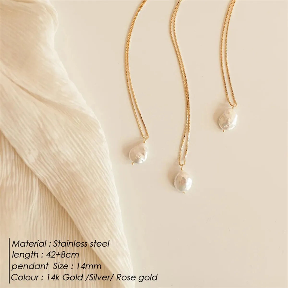 Simple Style Solid Color Stainless Steel Freshwater Pearl Plating Pendant Necklace