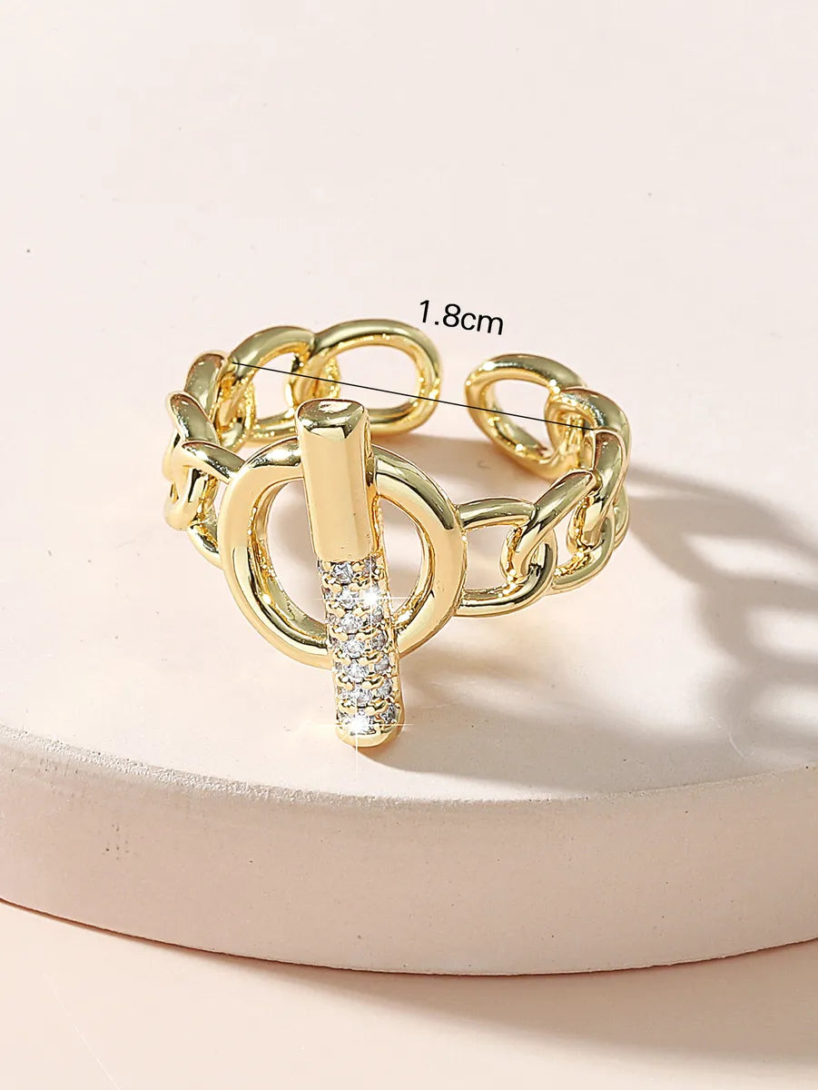 Simple Style Solid Color Stainless Steel Hollow Out Inlay Glass Open Rings