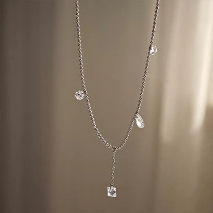 Simple Style Solid Color Stainless Steel Inlay Rhinestones Necklace