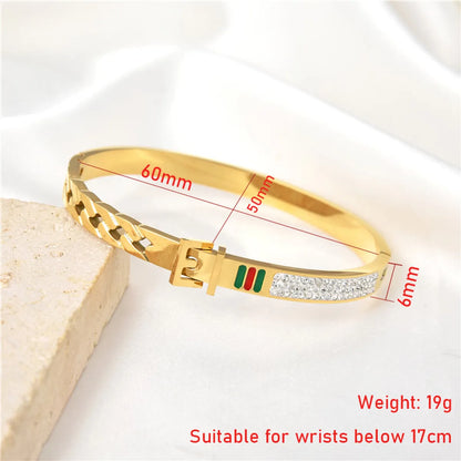 Simple Style Solid Color Stainless Steel Inlay Zircon Bangle