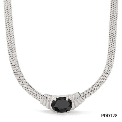 Simple Style Solid Color Stainless Steel Inlay Zircon Necklace