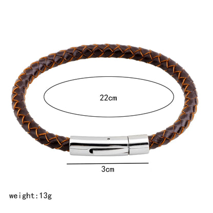 Simple Style Solid Color Stainless Steel Leather Knitting Women'S Wristband