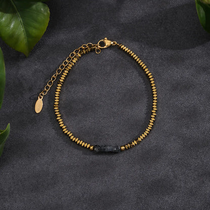 Simple Style Solid Color Stainless Steel Natural Stone Beaded Handmade Plating 18k Gold Plated Bracelets