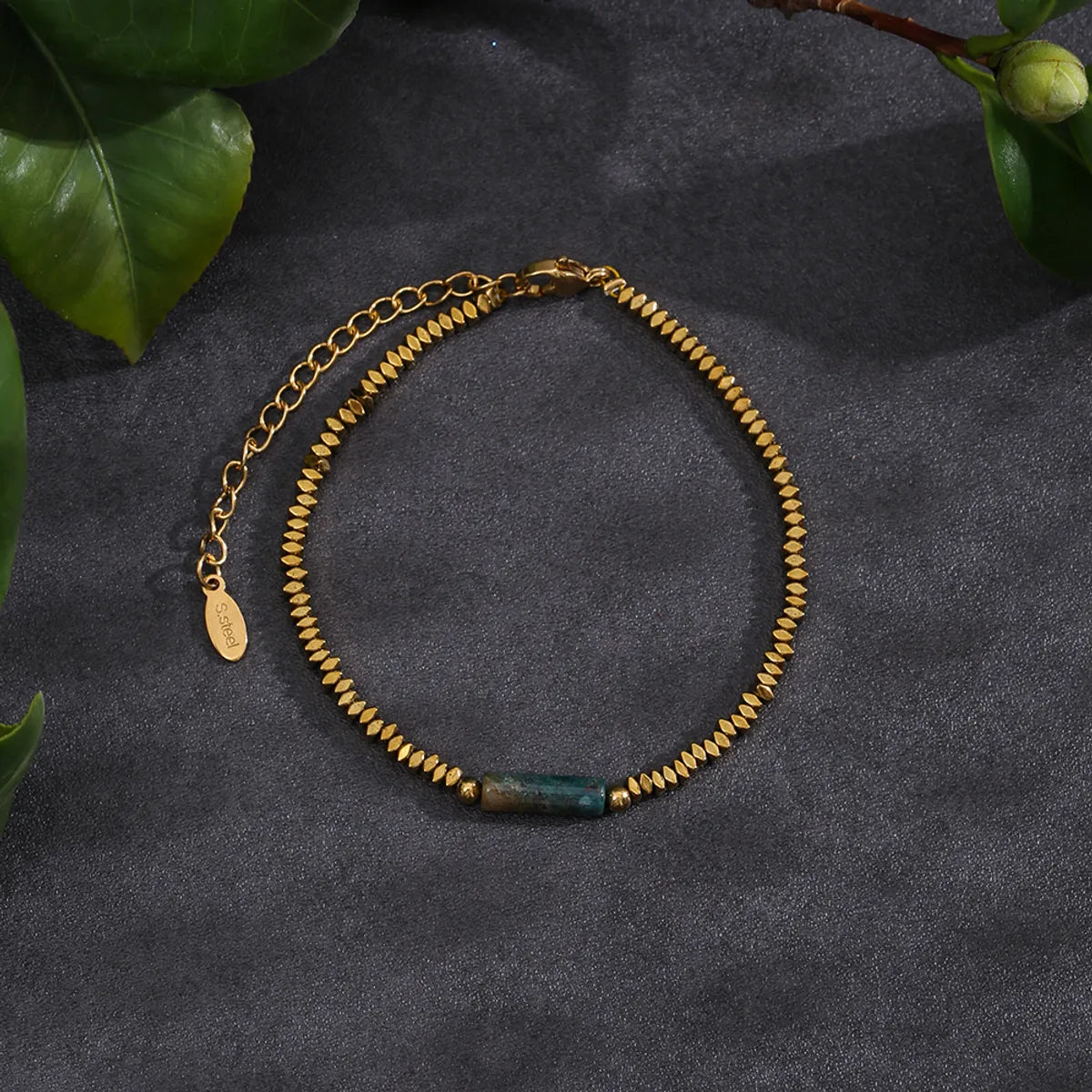 Simple Style Solid Color Stainless Steel Natural Stone Beaded Handmade Plating 18k Gold Plated Bracelets