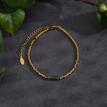 Simple Style Solid Color Stainless Steel Natural Stone Beaded Handmade Plating 18k Gold Plated Bracelets