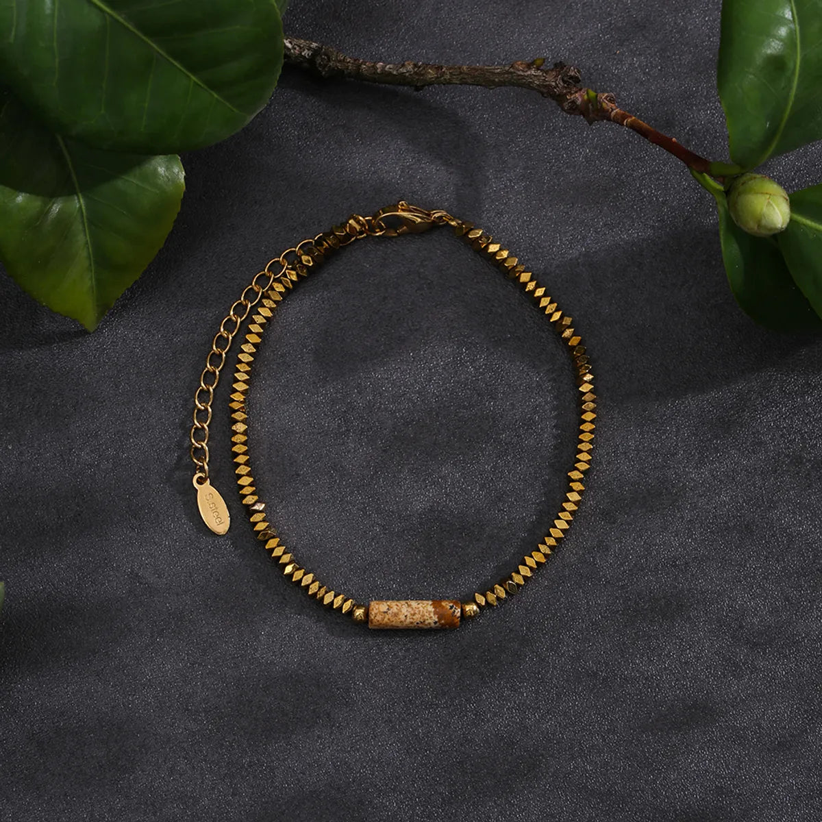 Simple Style Solid Color Stainless Steel Natural Stone Beaded Handmade Plating 18k Gold Plated Bracelets