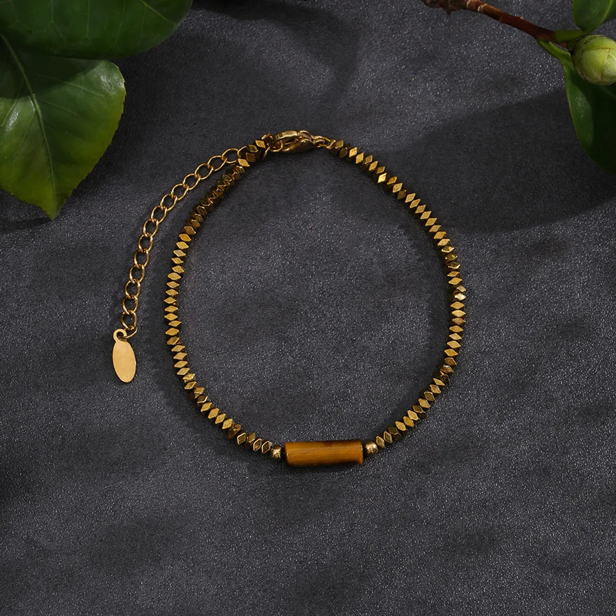 Simple Style Solid Color Stainless Steel Natural Stone Beaded Handmade Plating 18k Gold Plated Bracelets