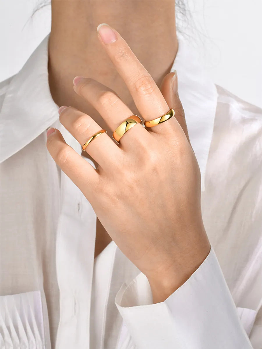 Simple Style Solid Color Stainless Steel Plating 18k Gold Plated Rings