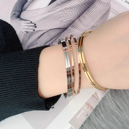 Simple Style Solid Color Stainless Steel Plating 18k Gold Plated Rose Gold Plated Bangle