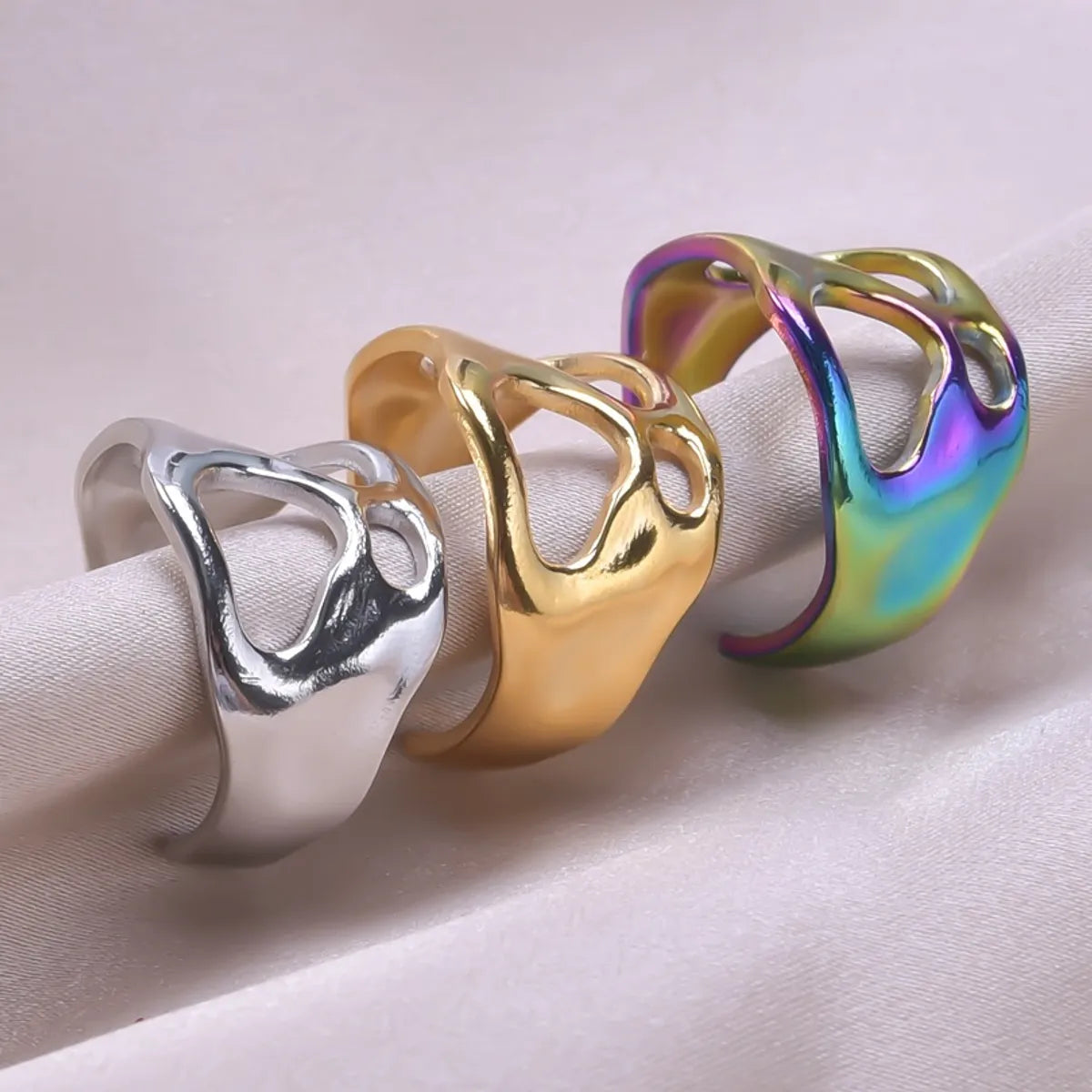 Simple Style Solid Color Stainless Steel Plating Gold Plated Rings