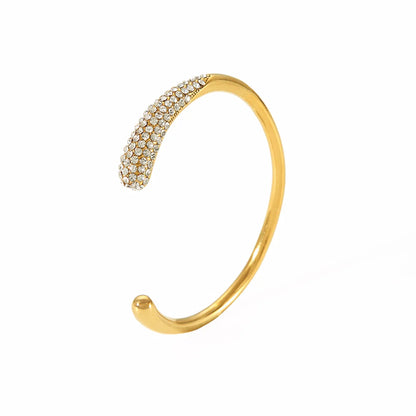 Simple Style Solid Color Stainless Steel Plating Inlay Rhinestones 18k Gold Plated Bangle