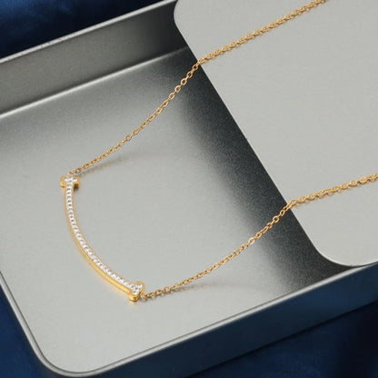 Simple Style Solid Color Stainless Steel Plating Inlay Rhinestones 18k Gold Plated Necklace