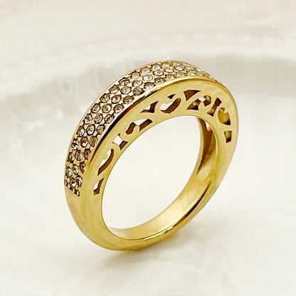 Simple Style Solid Color Stainless Steel Plating Inlay Rhinestones Gold Plated Rings