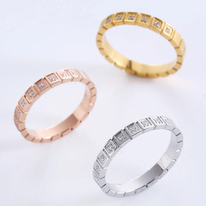 Simple Style Solid Color Stainless Steel Plating Inlay Rhinestones Rose Gold Plated Gold Plated Rings