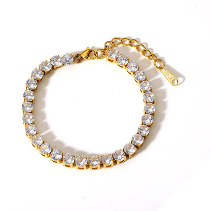 Simple Style Solid Color Stainless Steel Plating Inlay Zircon 18k Gold Plated Bracelets